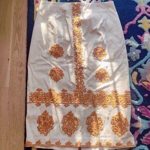 NWT Verona Cream and Orange Embroidered Midi Skirt
